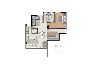 [ 82m2 ]
>>> Apartamentos de 2 quartos
Finais 01,04,05 e 08
Variação 1 quarto
com estar íntimo
2° ao 23° pavimento
 
