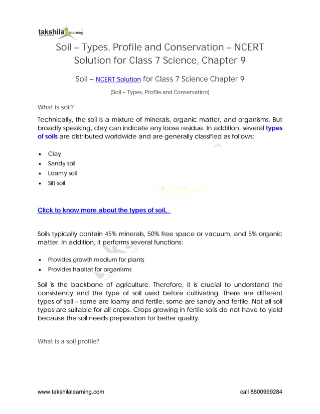 Soil - Types, Profile and Conservation - NCERT Solution Class 7 Science ...