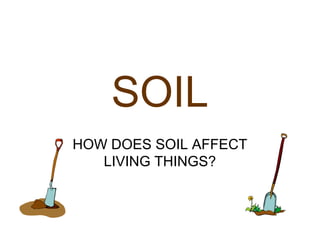 SOIL
HOW DOES SOIL AFFECT
LIVING THINGS?
 