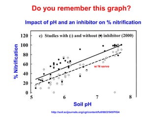 Do you remember this graph?
                  Impact of pH and an inhibitor on % nitrification
% Nitrification




                                                                w/ N serve




                                              Soil pH
                            http://soil.scijournals.org/cgi/content/full/68/2/545/FIG4
 