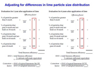 Adjusting for differences in lime particle size distribution
 