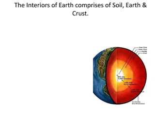 The Interiors of Earth comprises of Soil, Earth &
                      Crust.
 