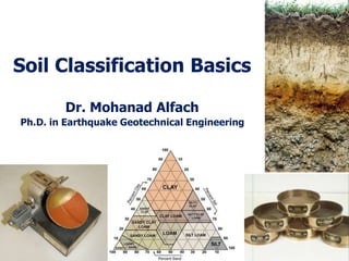 Soil Classification Basics
Dr. Mohanad Alfach
Ph.D. in Earthquake Geotechnical Engineering
 