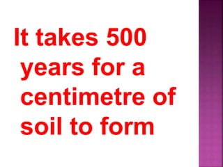 It takes 500
years for a
centimetre of
soil to form
 
