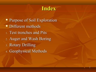 Soil exploration/Investigation method, purpose depth of exploration ...