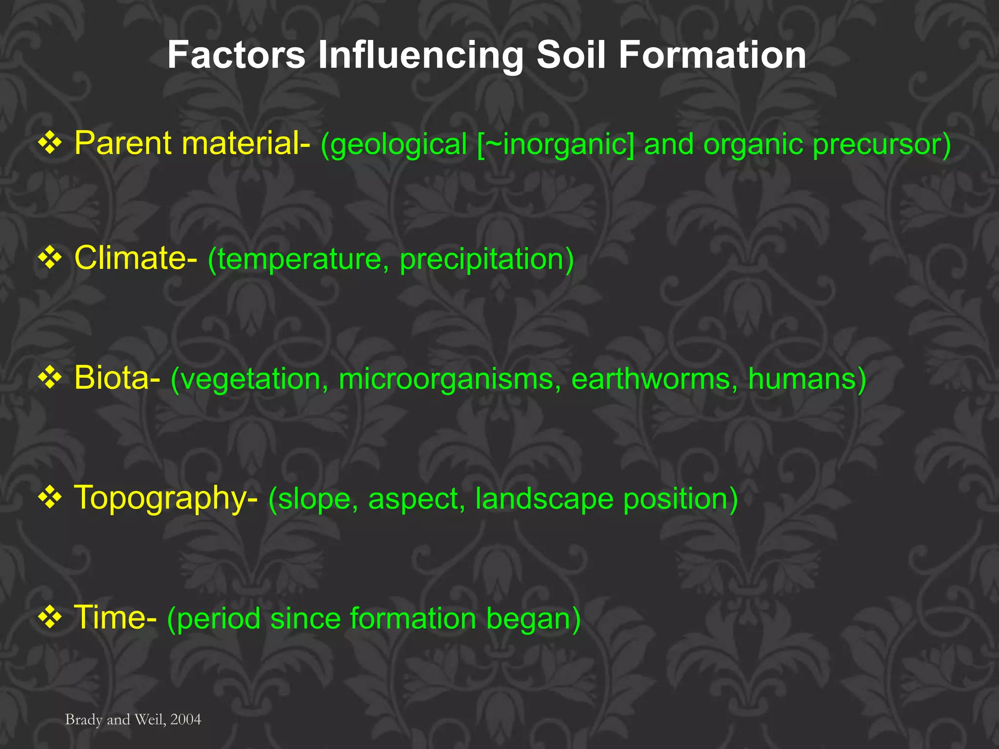 Soil formation, Soil forming factors, Soil Classification, Soil orders ...