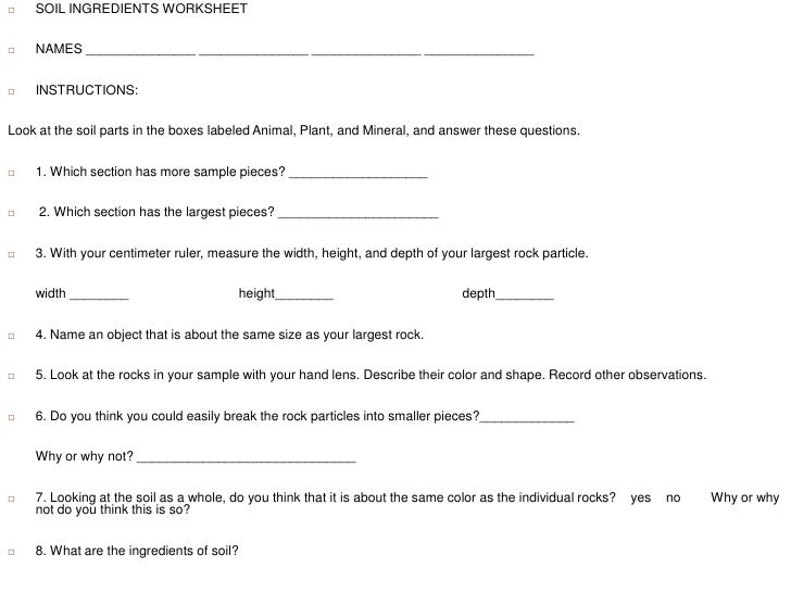 Worksheets Soil Formation Worksheet soil ingredients worksheet