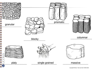 prismatic

granular

blocky

platy

single grained

columnar

massive
Copyright© Markus Tuller and Dani Or2002-2004

 