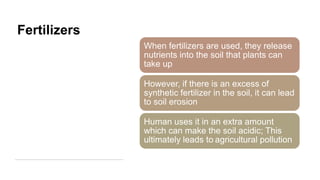 Fertilizers
When fertilizers are used, they release
nutrients into the soil that plants can
take up
However, if there is a...