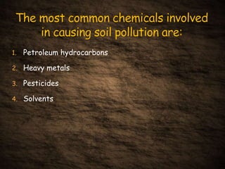1. Petroleum hydrocarbons
2. Heavy metals
3. Pesticides
4. Solvents
 