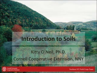 Introduction to Soils
Kitty O’Neil, Ph.D.
Cornell Cooperative Extension, NNY
Northern NY Field Crops Team

 