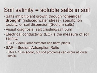 Salinity and plant adaptation

                           Soil EC (dS/m)
 0        2         4        6         8        1...