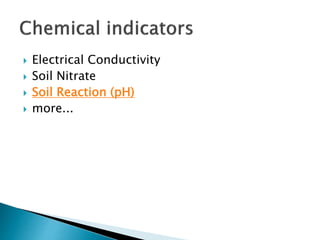  Electrical Conductivity
 Soil Nitrate
 Soil Reaction (pH)
 more...
 
