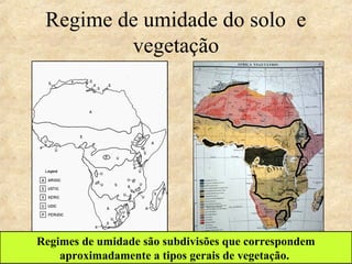 42
Regime de umidade do solo e
vegetação
Moisture Regime Map Vegetation MapRegimes de umidade são subdivisões que correspondem
aproximadamente a tipos gerais de vegetação.
 