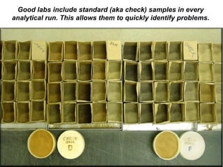 Good labs include standard (aka check) samples in every
analytical run. This allows them to quickly identify problems.
 