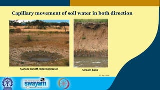Capillary movement of soil water in both direction
P.C: Ray R. Weil
Surface runoff collection basin Stream bank
 