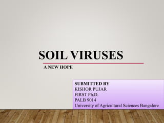 SOIL VIRUSES
A NEW HOPE
SUBMITTED BY
KISHOR PUJAR
FIRST Ph.D.
PALB 9014
University of Agricultural Sciences Bangalore
 