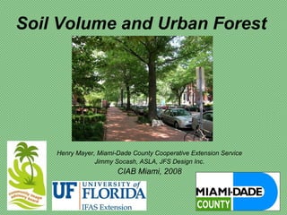 Soil Volume and Urban Forest




    Henry Mayer, Miami-Dade County Cooperative Extension Service
                Jimmy Socash, ASLA, JFS Design Inc.
                       CIAB Miami, 2008
 