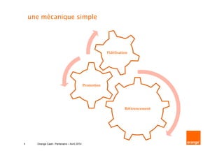 8
une mécanique simple
Référencement
Promotion
Fidélisation
Orange Cash- Partenaire – Avril 2014
 