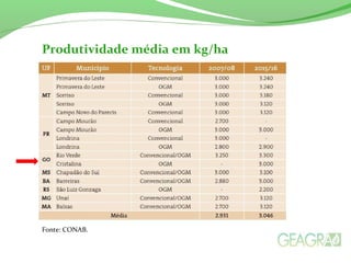 Fonte: CONAB.
Produtividade média em kg/ha
 