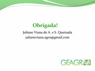Juliane Viana de A. e S. Queixada
julianeviana.agro@gmail.com
Obrigada!
 