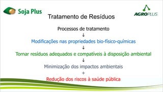 Tratamento de Resíduos
Processos de tratamento

Modificações nas propriedades bio-físico-químicas

Tornar resíduos adequados e compatíveis à disposição ambiental

Minimização dos impactos ambientais
+
Redução dos riscos à saúde pública
 