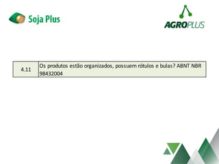 4.11
Os produtos estão organizados, possuem rótulos e bulas? ABNT NBR
98432004
 