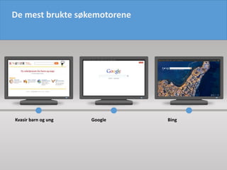 Google BingKvasir barn og ung
De mest brukte søkemotorene
 