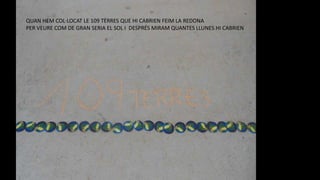 QUAN HEM COL·LOCAT LE 109 TERRES QUE HI CABRIEN FEIM LA REDONA
PER VEURE COM DE GRAN SERIA EL SOL I DESPRÉS MIRAM QUANTES LLUNES HI CABRIEN
 