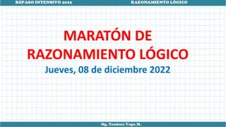 MARATÓN DE
RAZONAMIENTO LÓGICO
Jueves, 08 de diciembre 2022
 