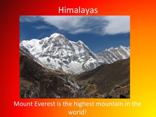 Himalayas
Mount Everest is the highest mountain in the
world!
 