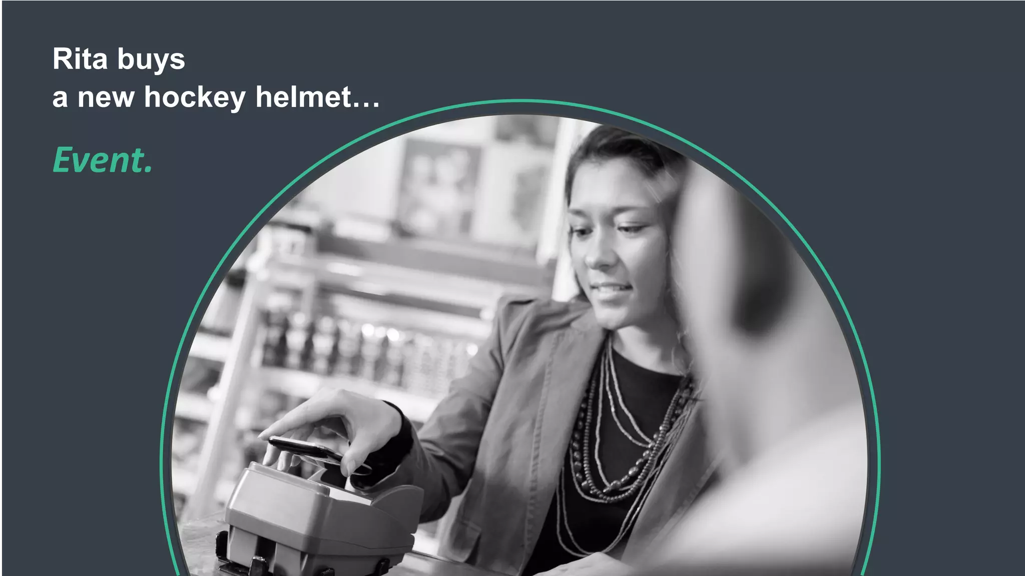 Rita buys
a new hockey helmet…
Event.
 