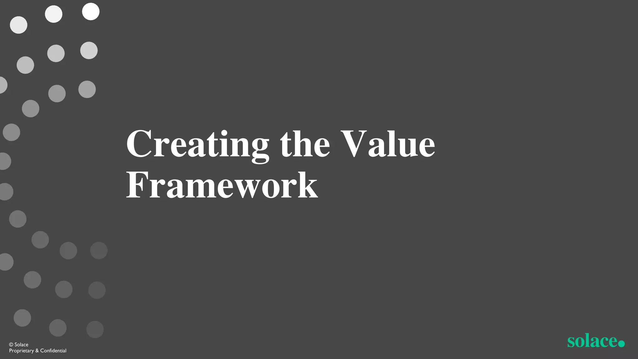 Creating the Value
Framework
© Solace
Proprietary & Confidential
 