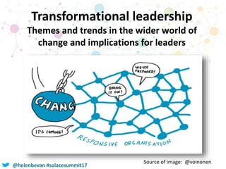 @helenbevan #solacesummit17
Transformational leadership
Themes and trends in the wider world of
change and implications for leaders
Source of image: @voinonen
 