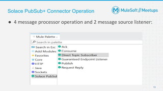 13
● 4 message processor operation and 2 message source listener:
Solace PubSub+ Connector Operation
 