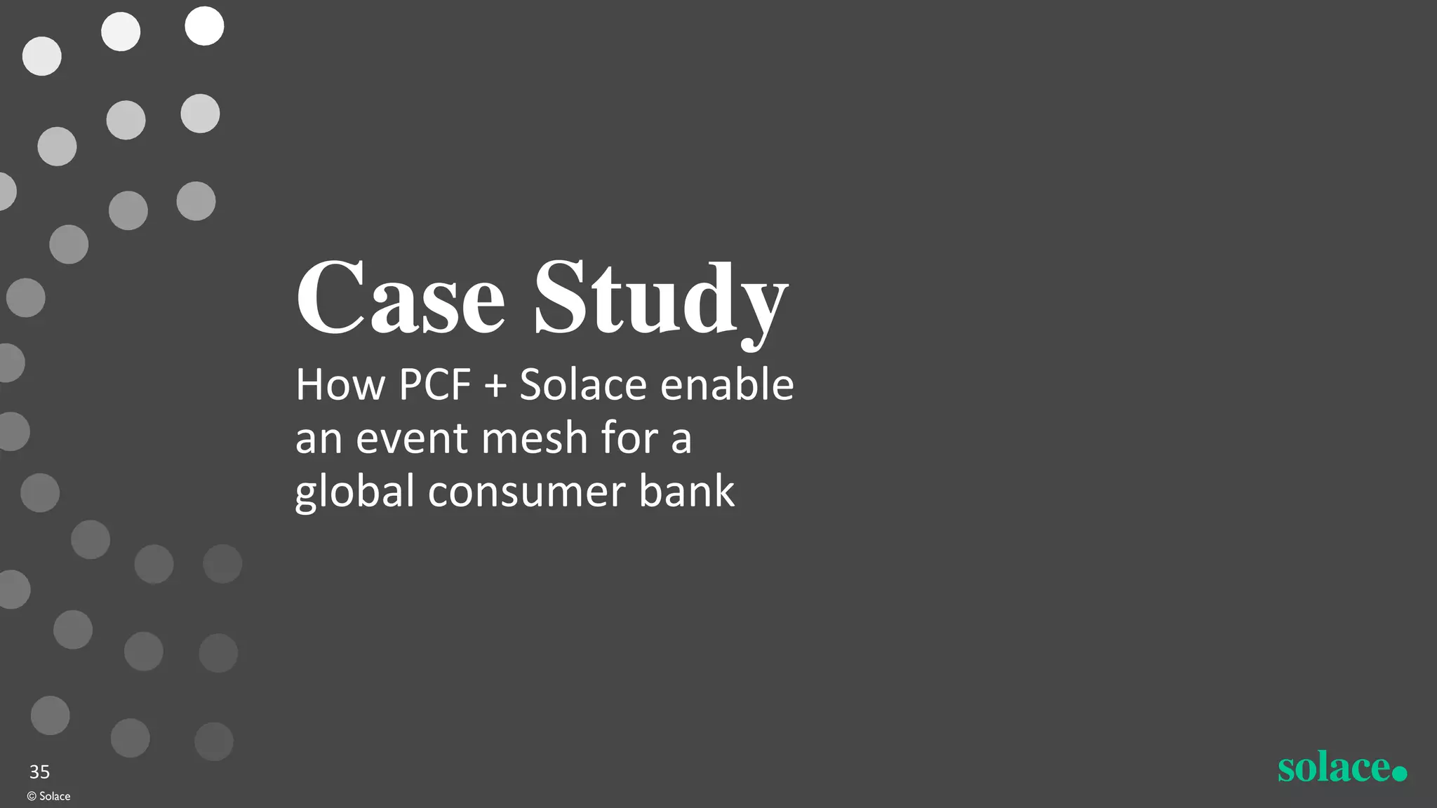 Case Study
How PCF + Solace enable
an event mesh for a
global consumer bank
© Solace
35
 