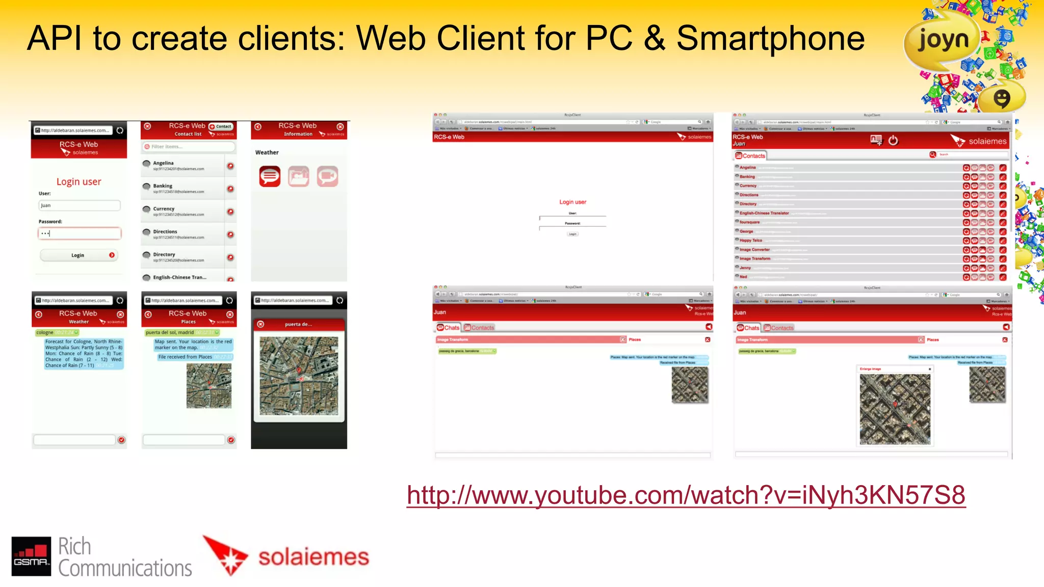 API to create clients: Web Client for PC & Smartphone




                       http://www.youtube.com/watch?v=iNyh3KN57S8
 
