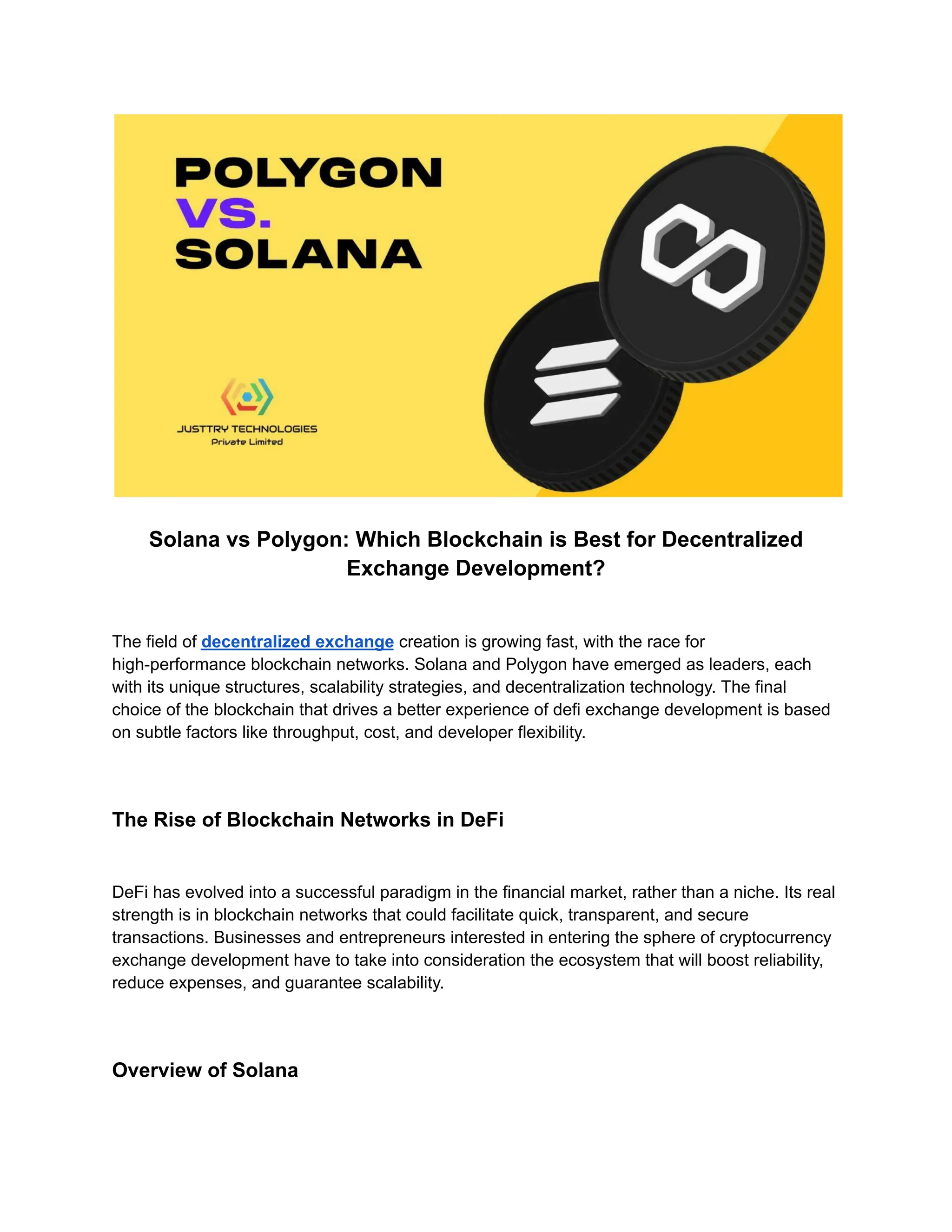 Solana vs Polygon: Which Blockchain is Best for Decentralized Exchange  Development | PDF