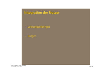 Integration der Nutzer
 Leistungserbringer
 Bürger
Seite 18
© Post – eHealth – vivates: Silvio Frey
Swiss eHealth Forum 2016
 
