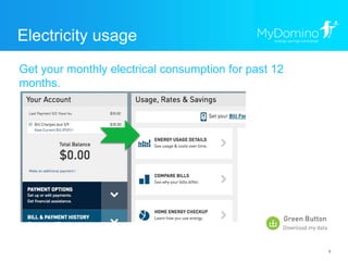 6
Electricity usage
Get your monthly electrical consumption for past 12
months.
 