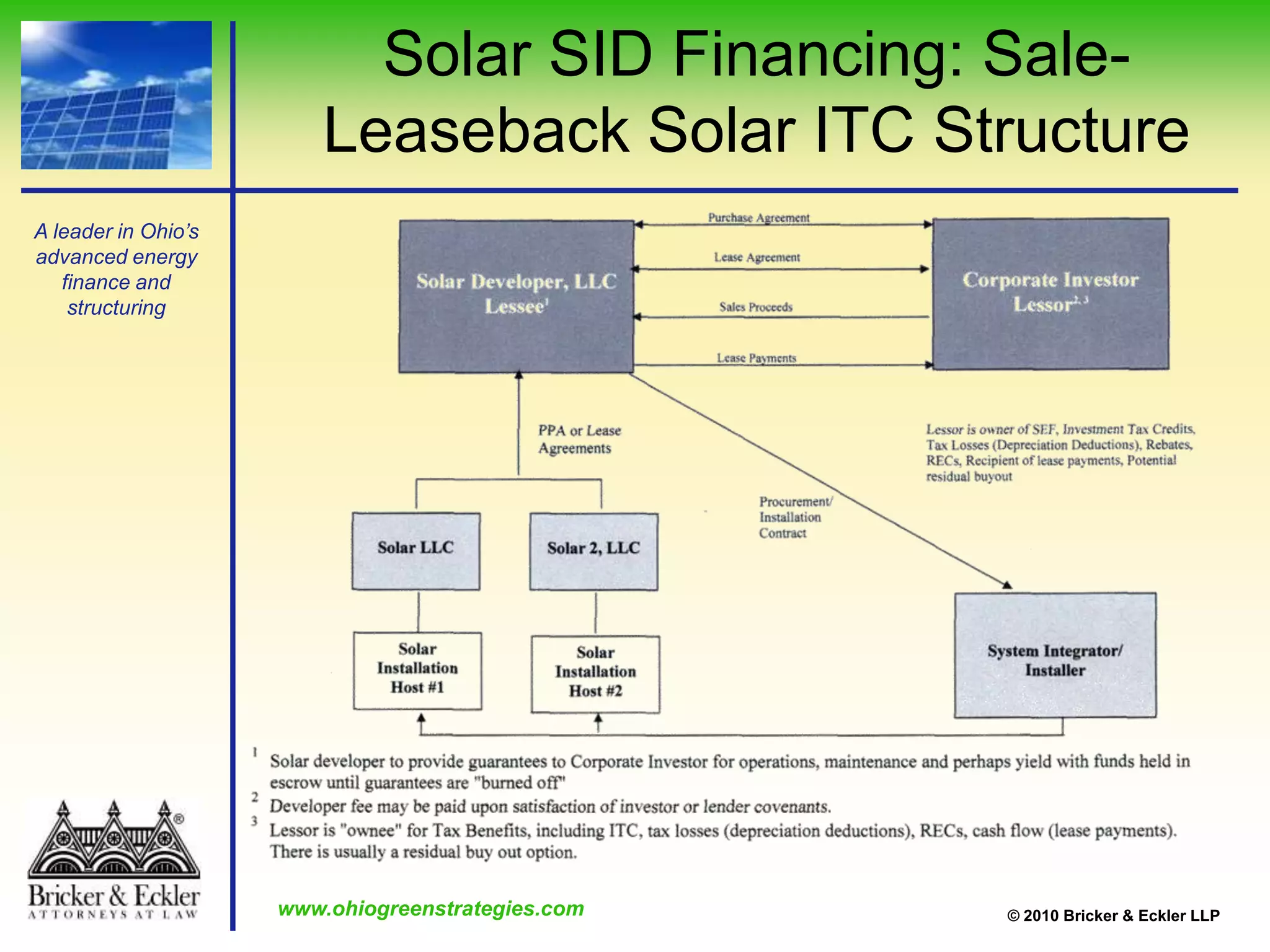 Financing from Special Assessment Payments from property owners in installments for up to 25 years. 