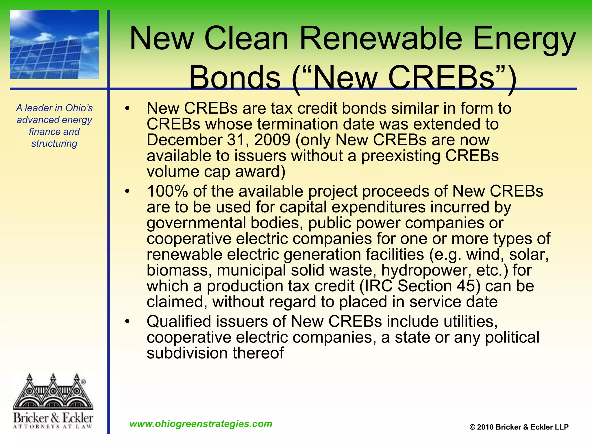 Revolving Loan Funds.  Cities have new authority in HB 1 (ORC Section 717.25) to create solar revolving loan funds.Solar SID Financing:Debt OptionsAssessment revenue can pay debt service on “general obligation” bonds.