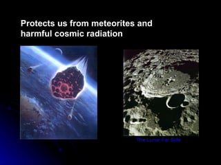 Protects us from meteorites and harmful cosmic radiation 