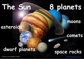 The Sun                            8 planets
                                         moons
asteroids
                    ...