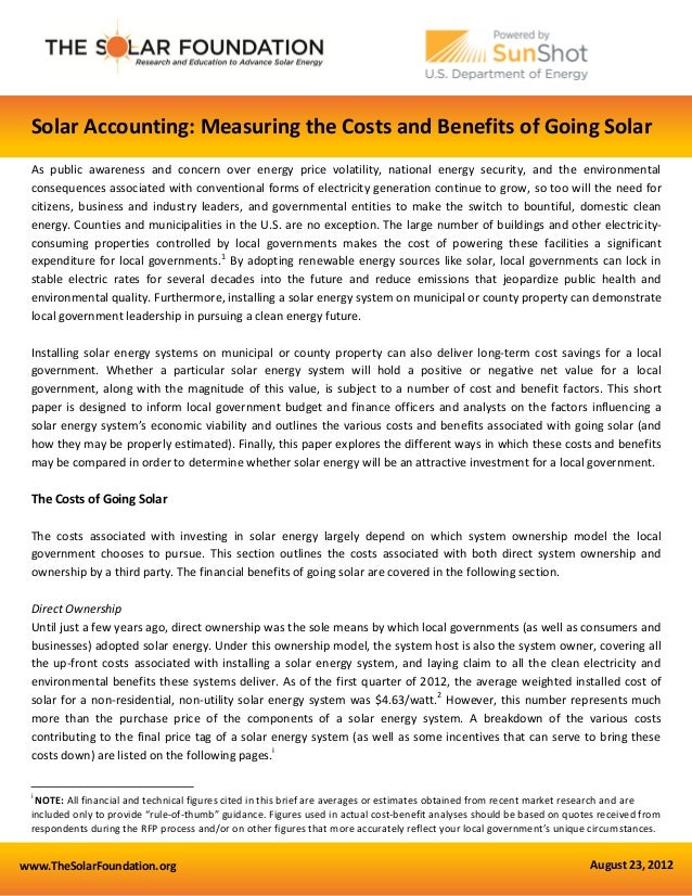 www.TheSolarFoundation.org August 23, 2012
Solar Accounting: Measuring the Costs and Benefits of Going Solar
As public awa...