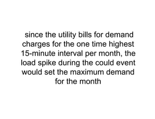 since the utility bills for demand
charges for the one time highest
15-minute interval per month, the
load spike during the could event
would set the maximum demand
for the month
 