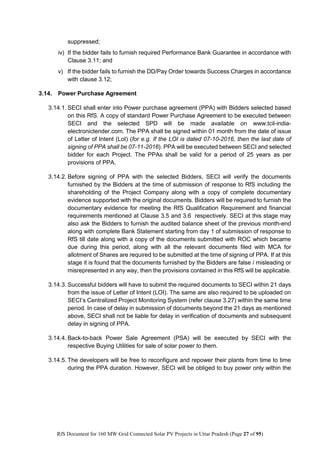 Rfs Document Example RfS 160 MW GRID CONNECTED SOLAR PV in UTTAR PRADESH | PDF