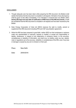 Rfs Document Example RfS 160 MW GRID CONNECTED SOLAR PV in UTTAR PRADESH | PDF