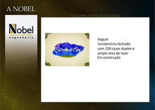 ALGUMAS OBRAS REALIZADAS
Em construção
Itaguaí
Condomínio fechado
com 220 casas duplex e
ampla área de lazer
 