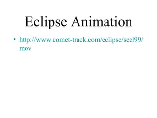 Eclipse Animation http://www.comet-track.com/eclipse/secl99/video/NA2nd. mov 